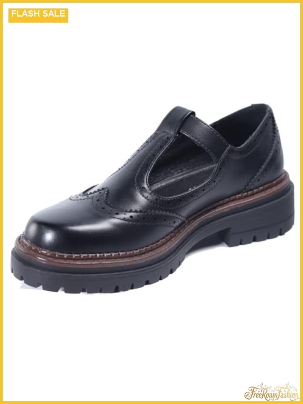 T-Strap Platform Mary Jane Shoes PU Leather Round Toe Non-Slip Oxfords
